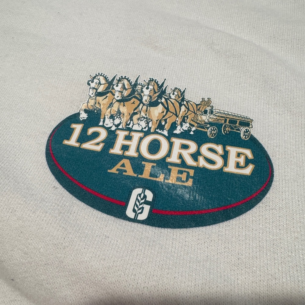 Genesee 12 Horse Ale Quarter Zip Sweatshirt Mens XL White Fleece Pullover - Picture 2 of 7